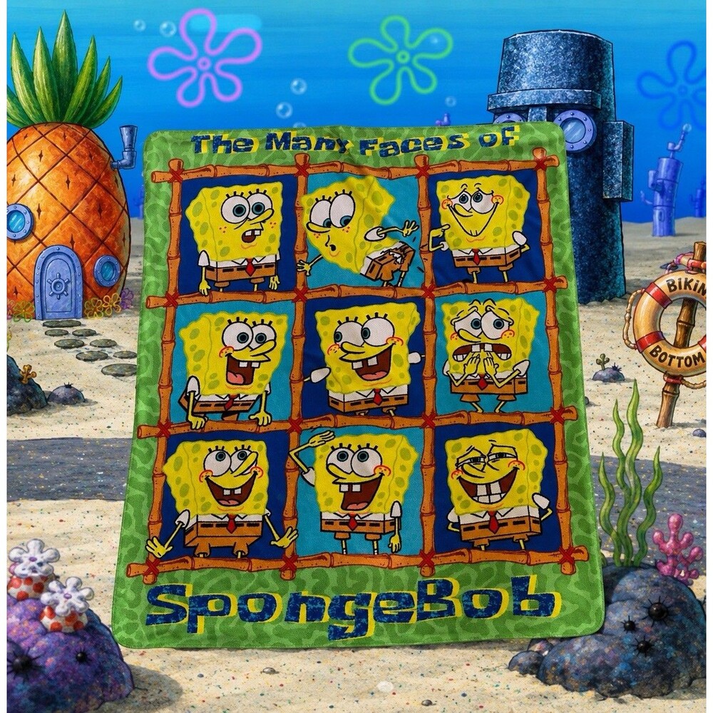 Nickelodeon SpongeBob SquarePants Throw Blanket Vintage 2003 55x50 Fleece Plush - Picture 1 of 8